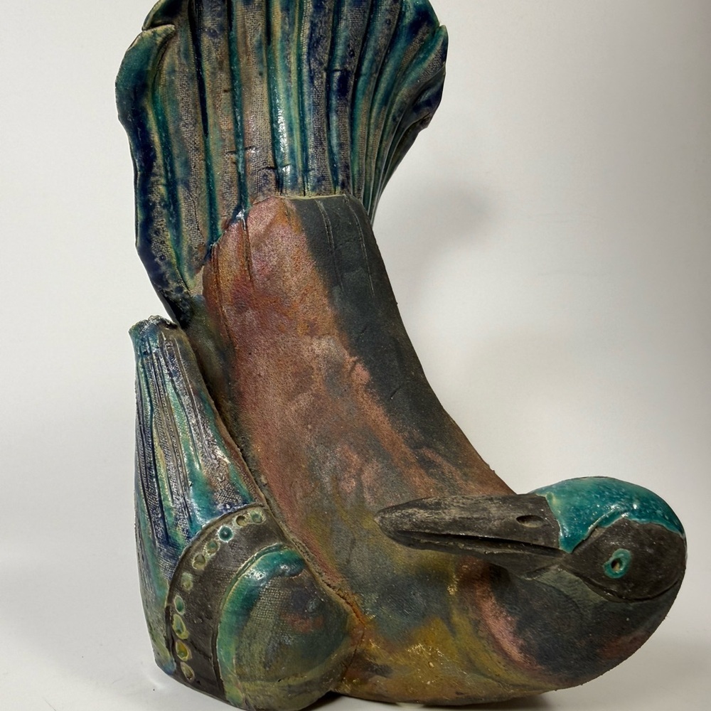 Raku Raven indigenous Canadian made Handcrafted Sculpture signed - Picture 2 of 16